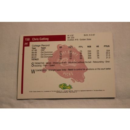 Chris Gatling 1991 Classic Four Sport NO. 158