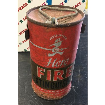 HERO Mini Fire Extinguisher Can with Wall Mount Clamp Vintage bostwick