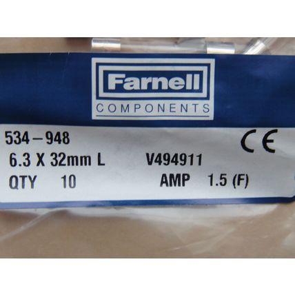 1.5A 250V 1.25” 32mm Quick Blow Fuses, Farnell Pack of 10 New Old Stock