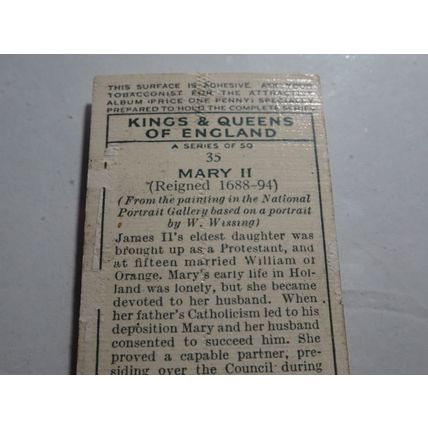 1935 Player's Cigarettes Kings & Queens of England Card # 35 of 50 Mary II Poor