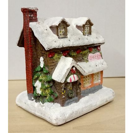 Miniature Snow Covered Light Colour Changing LED Christmas House Bakery Xmas