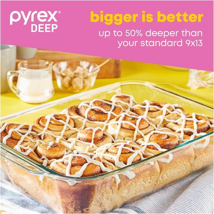 Pyrex Deep 3-Pack Glass Baking Dish Set (9"X13", 7"X11", 8"X8") with Bpa-Free Li
