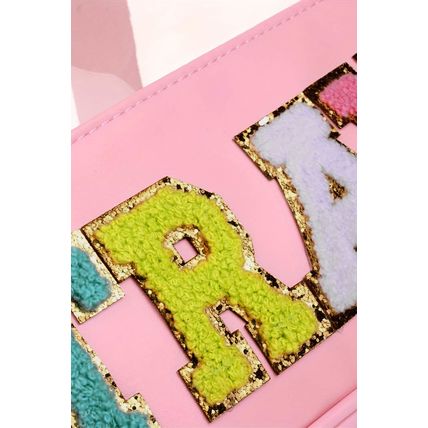 Light Pink TRAVEL Chenille Letter Clear PVC Makeup Bag