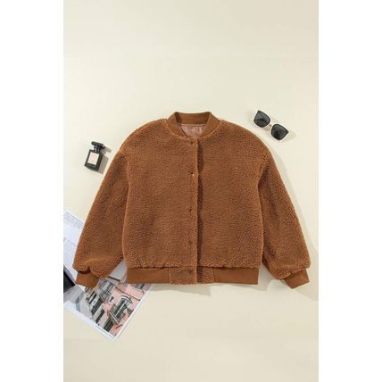 Redwood Burl Sherpa Ribbed Baseball Collar Bomber Jacket