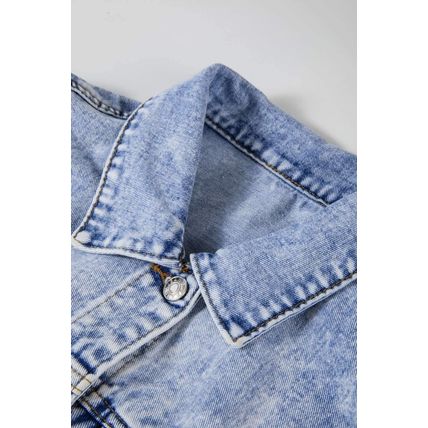 Beau Blue Vintage Washed Flap Pockets Denim Jacket