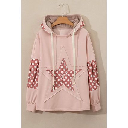 Delicacy Floral Patchwork Star Pattern Drawstring Hoodie