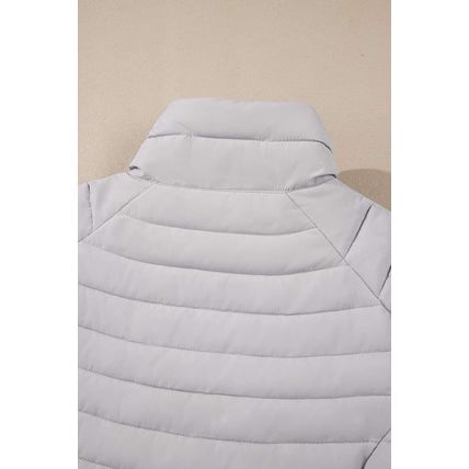 Silvery Solid Color Quilted Zip-up Puffer Jacket