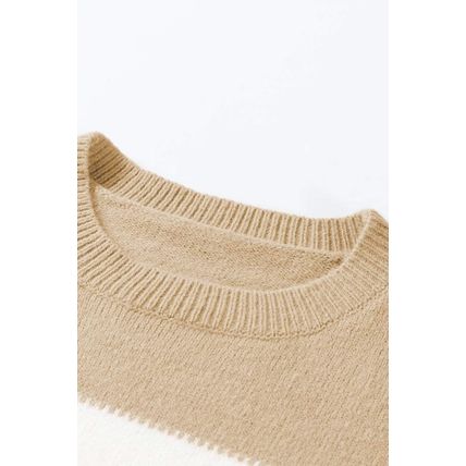 Dusty Pink Color Block Lantern Sleeve Drop Shoulder Sweater