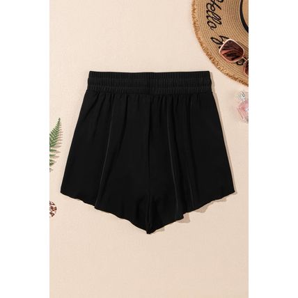Black High Waisted Drawstring 2-in-1 Side Pocket Color Block Bikini Shorts