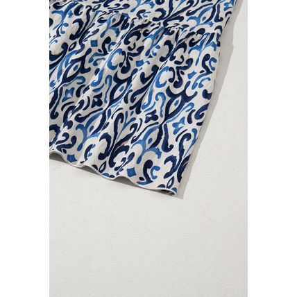 Sky Blue Boho Print Smocked High Waist Maxi Dress