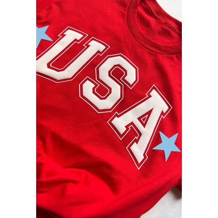 Red Star USA Print Crewneck Patriotic T Shirt