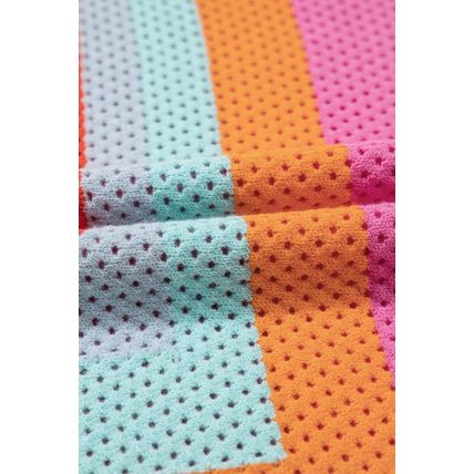 Orange Color Block Eyelet Casual Sweater T Shirt