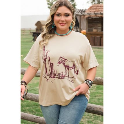 Parchment Western Burro Cactus Crew Neck Graphic Tee