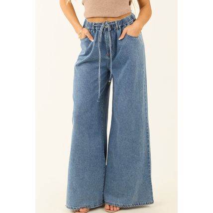 Dusk Blue Medium Wash Super Wide Leg Denim Pants