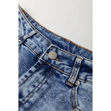 Myosotis Center Seam Cuffed Hem Straight High Waist Jeans