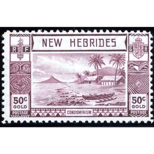 New Hebrides KGVI 1938 Gold Currency 50c Purple Mounted Mint MM SG59 stamp canoe