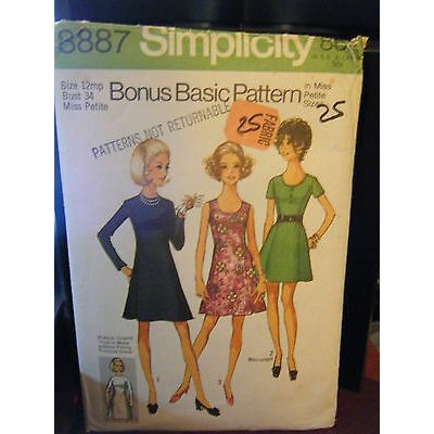 Vintage Simplicity 8887 Miss Petite Princess Dress Pattern - Size 12MP Bust 34