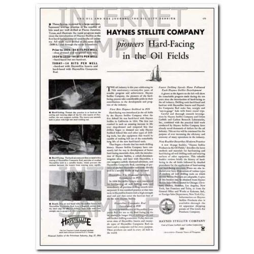 HAYNES STELLITE COMPANY 1934 oil field pioneers hard-facing vintage ad