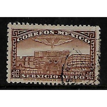 MEXICO 1934 AIR 10c BROWN TEMPLE SG 574 FINE USED#