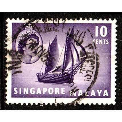 Malaya Singapore 1955 Boat 10c Used Stamp
