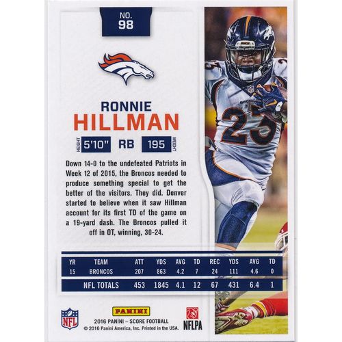 2016 Score Football 98 Ronnie Hillman Denver Broncos