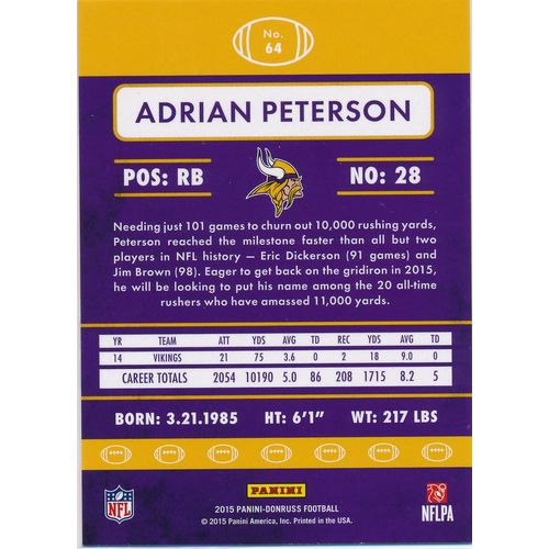 2015 Donruss Football 64 Adrian Peterson Minnesota Vikings