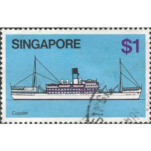 SINGAPORE, SHIP, Coaster, blue 1980, $1, #2