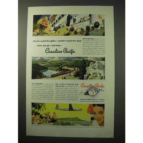1950 Canadian Pacific Cruise, Railroad, Airline Ad
