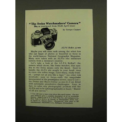 1959 Alpa Reflex Camera Ad - Swiss Watchmakers Camera