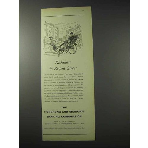 1958 The Hongkong and Shanghai Banking Corporation Ad - Rickshaw