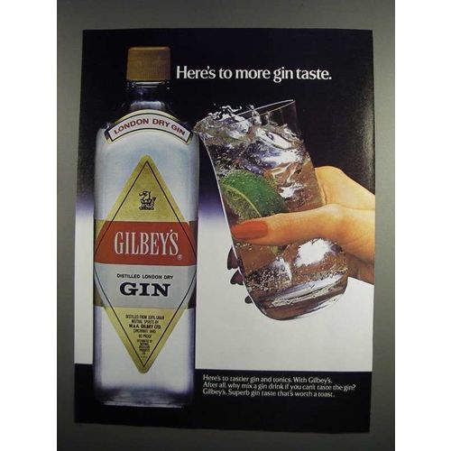 1984 Gilbey's Gin Ad - Here's to More Gin Taste