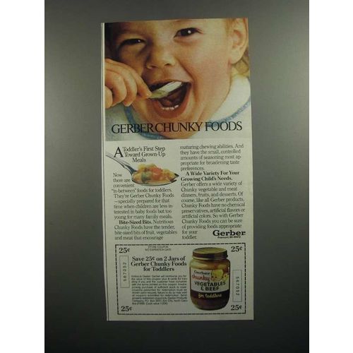 1984 Gerber Chunky Vegetables & Beef for Toddlers Ad