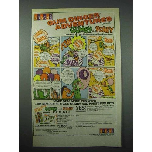 1987 Brach's Gum Dinger Pops Ad - Gumdinger Adventures - Gumby