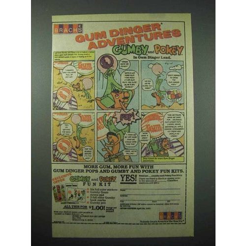 1987 Brach's Gum Dinger Pops Ad - Gumby, Pokey - Gum Dinger Adventures