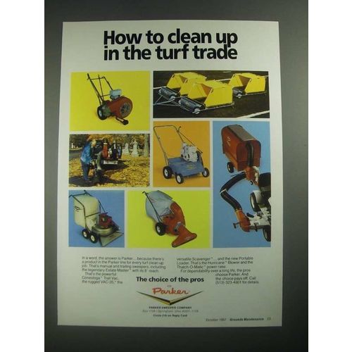 1987 Parker Turf Equipment Ad - Clean Up in the Turf Trade
