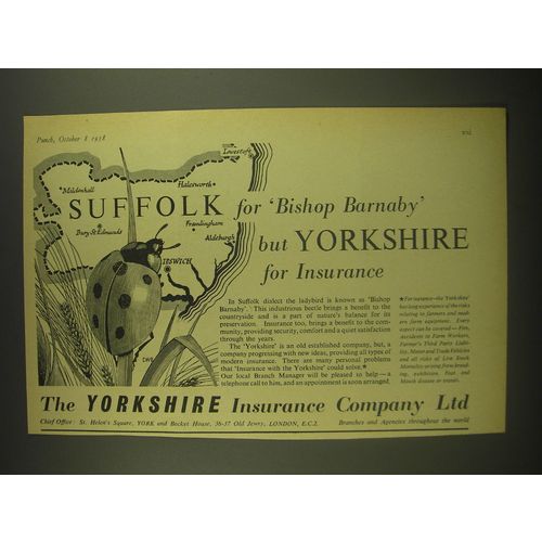 1958 Yorkshire Insurance Ad - Suffolk for Bishop Barnaby