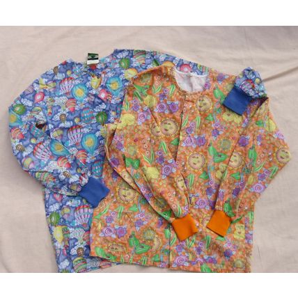 2 Scrub Tops S 42 Chest Blue Orange Prints Long sleeve Clearance