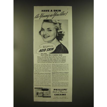 1939 Phillips' Milk of Magnesia Creams Ad - Have a skin as young as you are