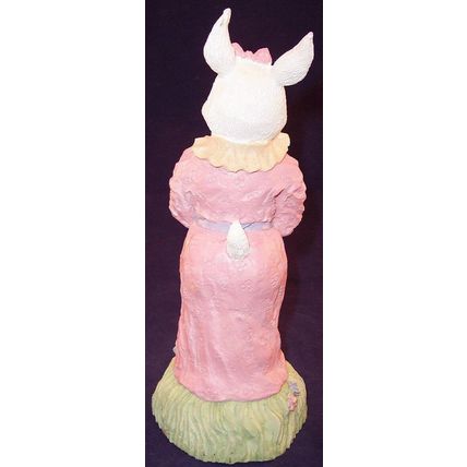 Heavy Resin Girl Female Bunny Rabbit in Pink Dress with Carrots Easter Figurine