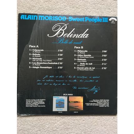 ALAIN MORISOD + SWEET PEOPLE III - BELINDA...BELLE DE NUIT (CANADIAN VINYL LP)