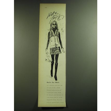 1969 Lord & Taylor Benson and Partners Sweater and Skirt Set Ad - Knits for Noel