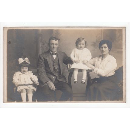 Man & Lady with Two Young Girls Studio Postcard FY9
