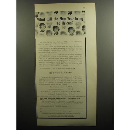 1952 Save the Children Federation Ad - What will the New Year bring to Helena?