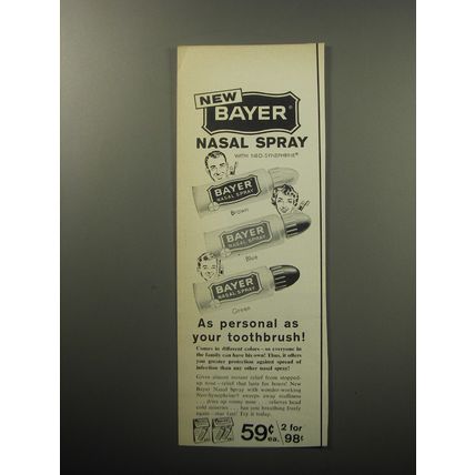 1957 Bayer Nasal Spray Ad - As personal as your toothbrush