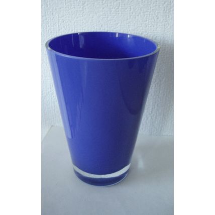 Vintage Conical Vase Blue Cased Clear Glass Vintage Flower Vase