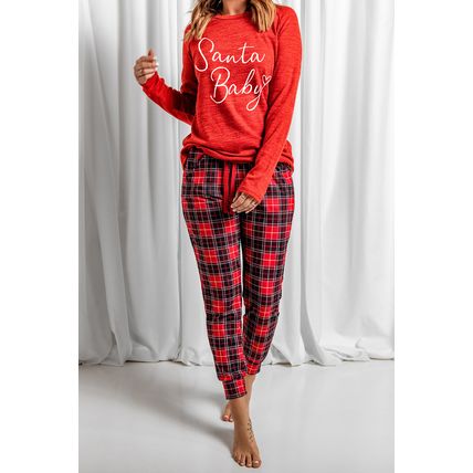 Red Santa Baby Plaid Print Two Piece Pajama Set