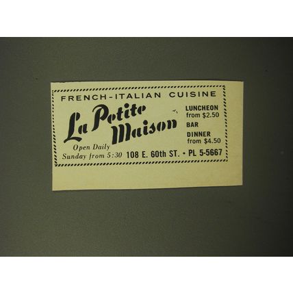1960 La Petite Maison Restaurant Advertisement - French-Italian Cuisine