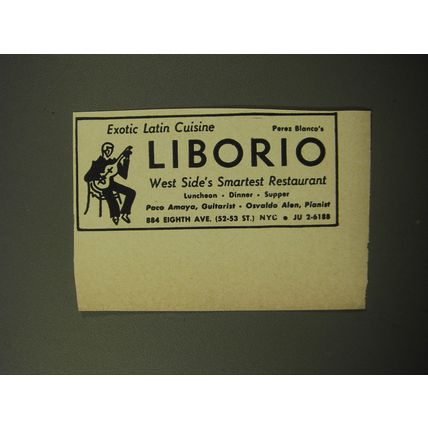 1960 Liborio Restaurant Advertisement - Exotic Latin Cuisine