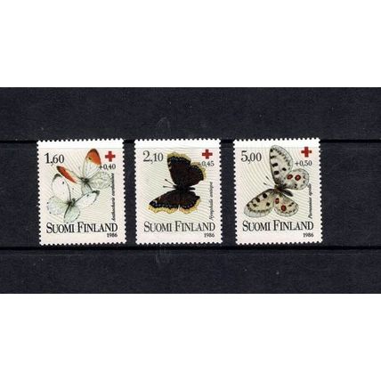SUOMI FINLAND 1986 FINNISH RED CROSS FUND BUTTERFLIES SET OF 3 MINT NEVER HINGED