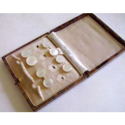 Vintage 8 Mother of Pearl Collar Studs Men's Dress Shirt Shell Original Box